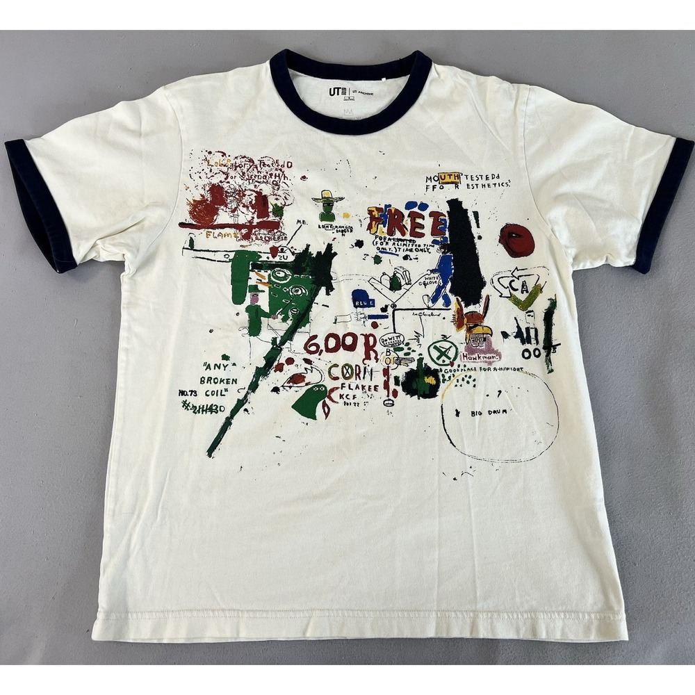 Uniqlo Jean-Michel Basquiat UT Archive Ringer T-Shirt Size Small Paint Artist